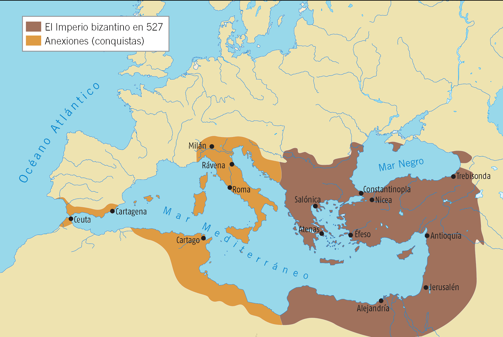 Mapa de imperio romano oriente y occidente